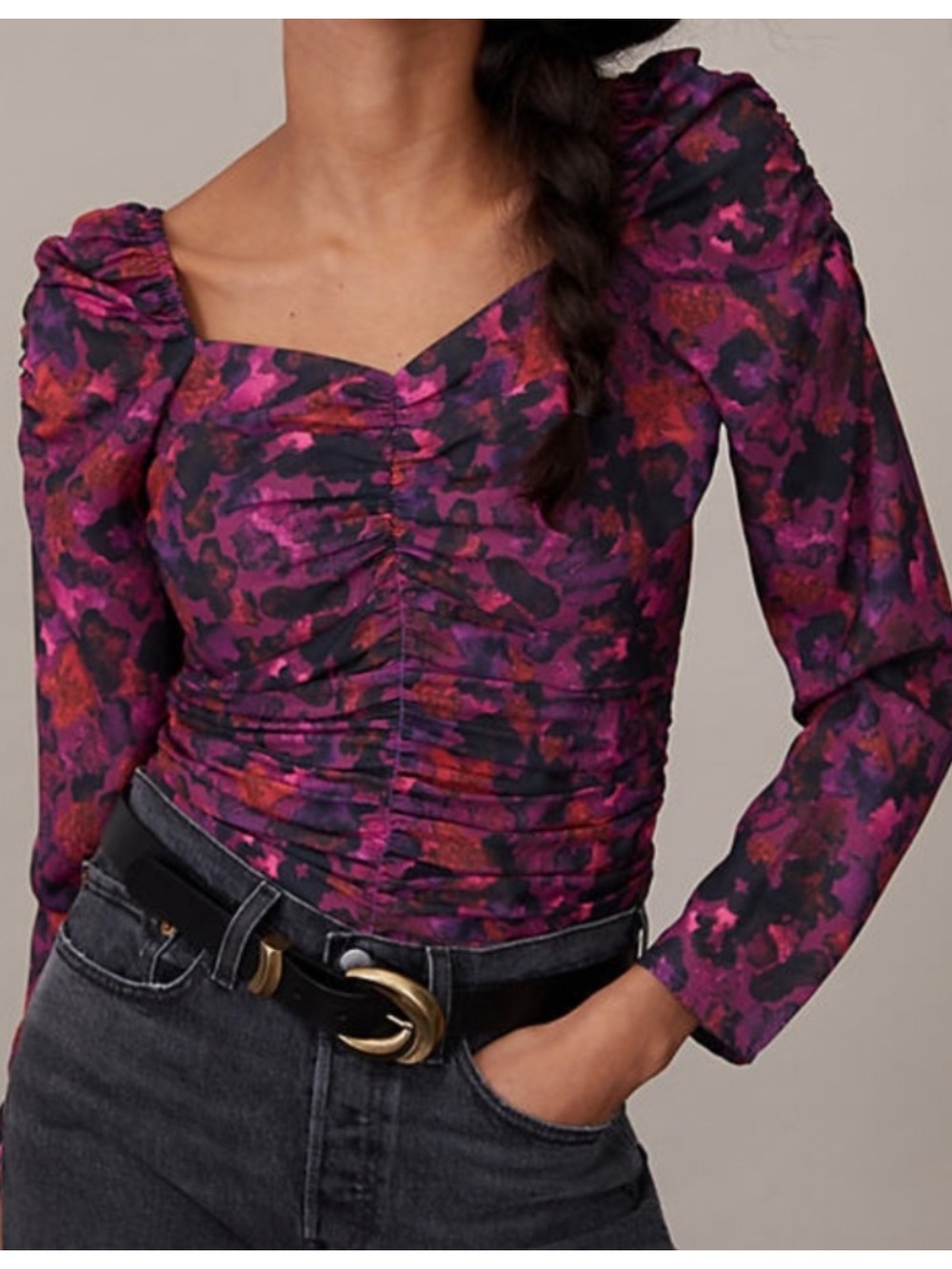 Anthropologie Samant Chauhan Cropped Ruched Puff-Sleeve Blouse 3X